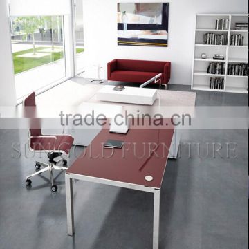 Modern Style Office Manager Table Red Glass Executive Office Desk(SZ-OD493)