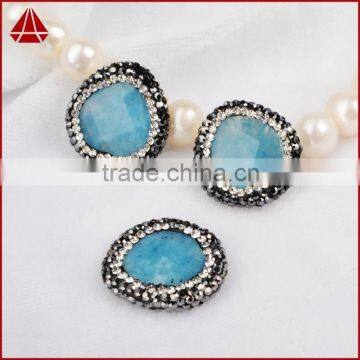 Natural Aquamarine Stone Beads With Ziron Micro Side Faceted Beads Inlaid Pave With Opal & Black Spinel Zircon photo-3