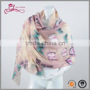 High Quality Chiffon Solid Colorful Butterfly Printing Muslim Scarf Hijab Scarves