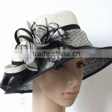 Fashion sinamay hat trimming with feather flower