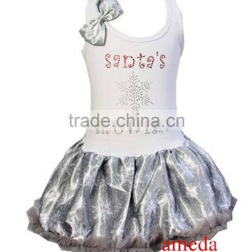 Baby Girls Xmas Rhinestone Santa's Snowflake Silver Tutu Pettiskirt Party Dress