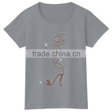 Red High Heels Short Sleeves Rhinestone Girls Soft Cotton Plain Tshirts photo-6
