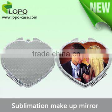 New Arrival sublimation printable customed gift make up mirror with round heart shaped