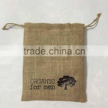 Fashion drawstring burlap coffee Pouch Bags with hemp cord and custom printing