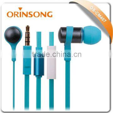colorful design metal flat cable in-ear earphones with mic