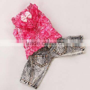 Spring Sequins Yarn Denim Cloth Dog Apparels With Four-legs photo-2