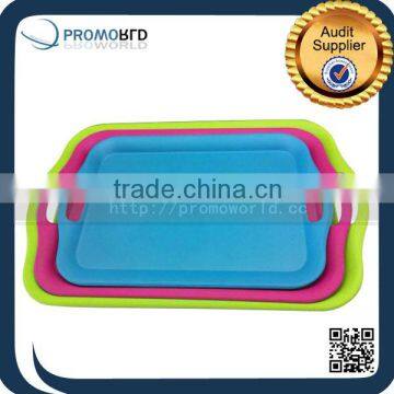 Food Safe Biodegradable Anti-slip Bamboo Fiber Fast Food Serving Trays With Handle