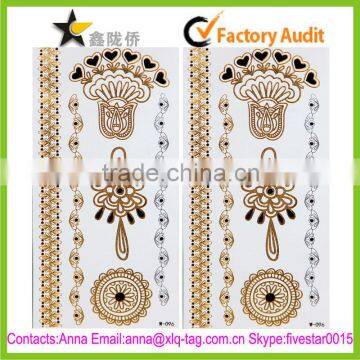 2015 Accept custom free design fancy tattoo stickers gold silver