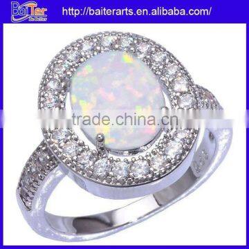 NEW Halo Set Zirconia White Fire Opal Gemstone Ring 925 Silver Silver Opal Ring With Opal Stone