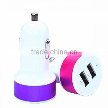 colorful plastic shells for car charger Novel design double usb car charger aluminum