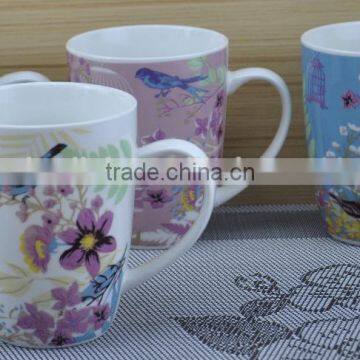 11OZ colorful bird full decal print coffee cups, shiny surface new bone china mug, KL5004-A408