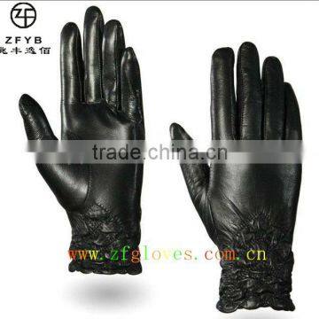 Fashion Women Black Tight Lamb Leather gloves