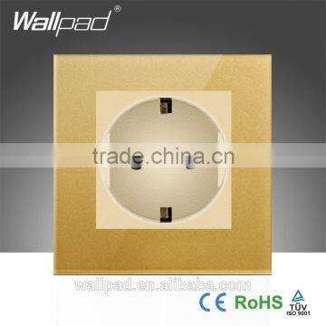 Germany Alibaba Wallpad Luxury Waterproof Gold Tempered Glass 110~250V European German EU Wall Electrical Sockets Generator