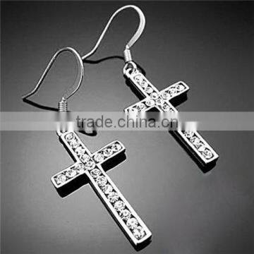 18k gold crystal cross dangle earrings