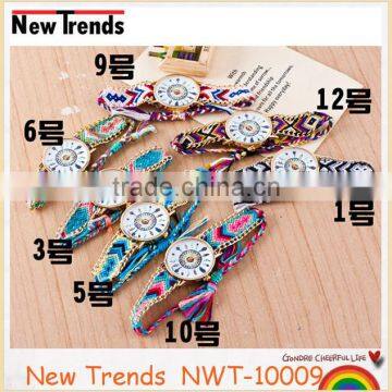 Best selling DIY weaved peacock wrist bracelet watch with multi-color cord