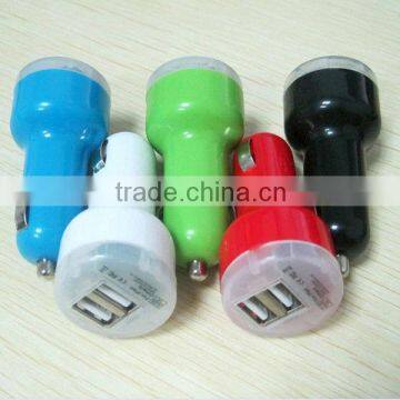 2013 hot selling colorful mini Dual port usb car charger for iphone,ipad,Tablet PC