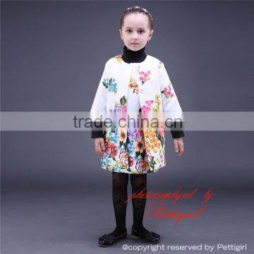 New 2015 Fashion Girl 2 Piece Clothing Set Regular Trench and Flower O-Neck Dress Retail Kids Garment Children Suit CS81009-5