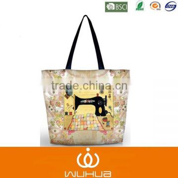 sewing machine pattern printing women shoulder shopping tote bag