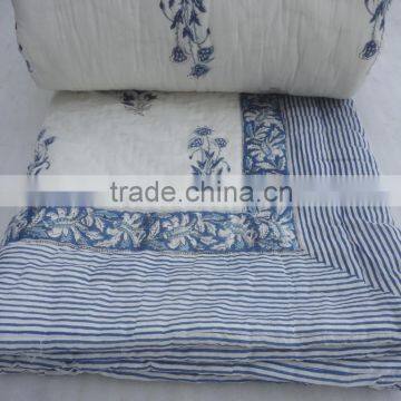 Indian Hand Block Print Kantha Handmade Quilt Cotton Filling Jaipuri Razai photo-4