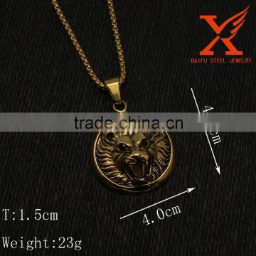 Stainless Steel Black Gold 3D Animal Lion Head With Black Eye Shape Style Pendant
