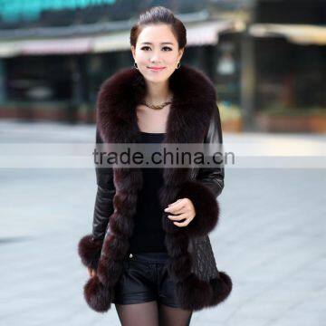 Women Sheep leather coat with fox fur collar