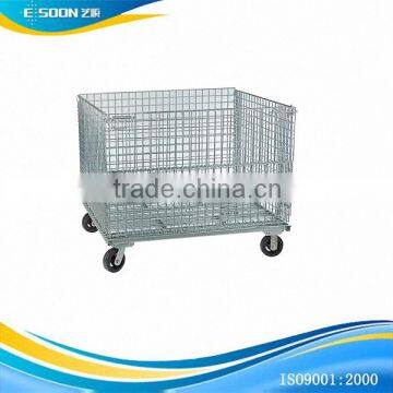 Rolling metal wire storage cage for supermarket transport