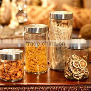 Transparent airtight glass storage jar with stainless steel lid