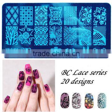 2016 Newest Entire BC lace series Stainless steel Nail Stamping Image Tool Custom Nail Art Stamping Plates