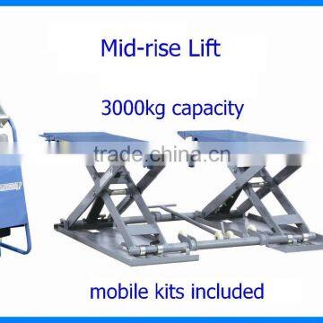 Portable mid rise car lift, low profile, 3000kg, mobile kits, CE