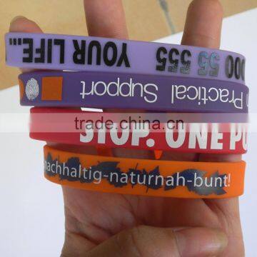 Business gifts flexible silicone bracelet, printing your logo silicone rubber wristband