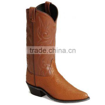 black wine brown smooth leather fancy stitched western Ostrich print cowboy boots wholesale