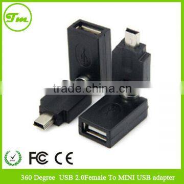 360 Degree Rotation mini USB 2.0 Male to USB Standard Female Converter