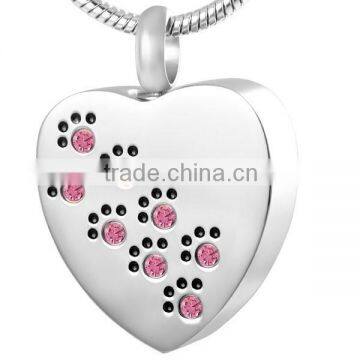 SRP8383-Pink 2015 Trend Pet Keepsake Jewelry 8-Crystal Paw Print Heart Stainless Steel Cremation Jewelry Pendant