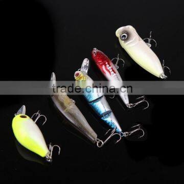 5pcs Fishing Hard Baits Lures Minnow Popper Crank Popper Carbon Steel Hook With Box photo-4