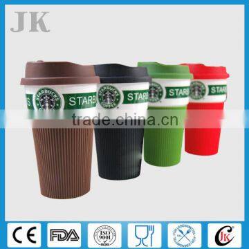 Wholesale starbucks coffee mug, ceramic starbucks mug with silicone lid and sleeve