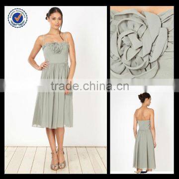 Light Gray Strapless Handmade Flowers Mini Bridesmaid Dress bm00046