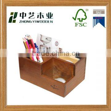 High quality cute design customized FSC factory supply wooden pen holder with name card holder