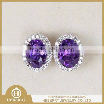 purple color amethyst gemstone stud earring party wearing