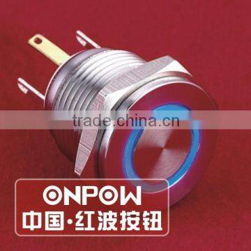 ONPOW 16mm Super flat ring LED lighted Metal push button switch with long pins (GQ16PF-10E/JL/B/2.8V/S) CE, RoHS
