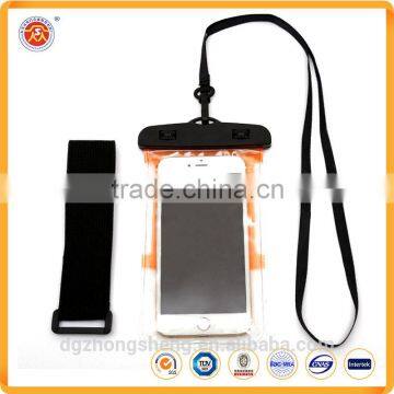 the latest style high quality PVC waterproof cell phone bags swimming pouch cases with phones lanyards