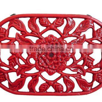 Red Flower Shape Cast Iron Trivets