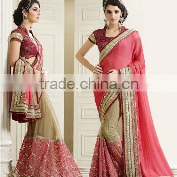 Pink Georgette On Net Saree Party Wear