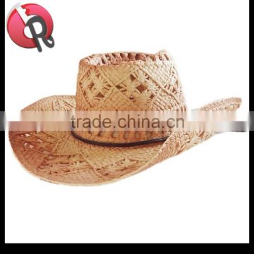 Plain Dyed Pattern and paper Material Fashion cowboy straw hat with PU band and metal button