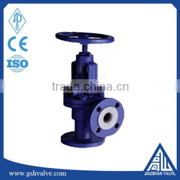 PTFE lined manual flange connection angle type globe valve