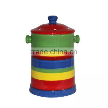 Hand Painted Ceramic Compost Bin/Jar, Colorful Rainbow