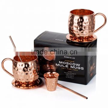 Hammered Beer 100% copper Mugs , 16oz Moscow Mule Hammered Copper Beer Mug , Solid Copper Mugs for Moscow