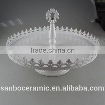 Cake Stand White Antique Style Cake Plate One Tier with Lace Design, Iron Cake Stand