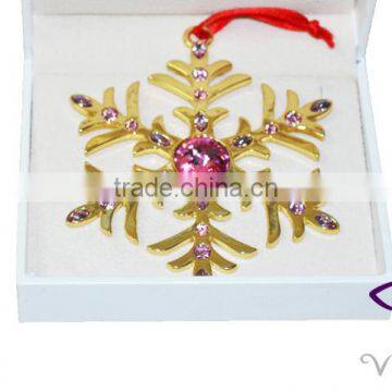 Xmas Ornament VICACCI 14K Yellow Gold Plated Metal Xmas Snowflake With Pink Crystals From Swarovski photo-6