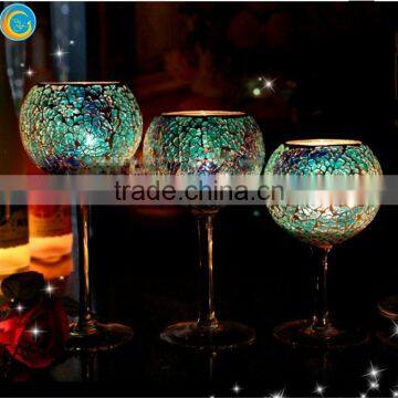 chinese lanterns mosaic goblet long stem glass candlestick holders with low price
