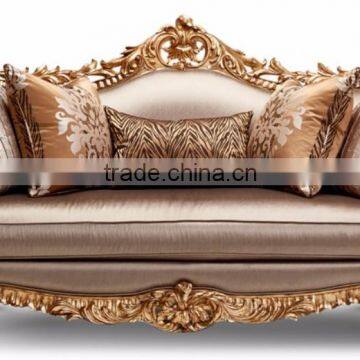 Luxury French Baroque Style Classic Giltwood Carving Loveseat Sofa, Golden Solid Wood Carving Settee BF12-04274c